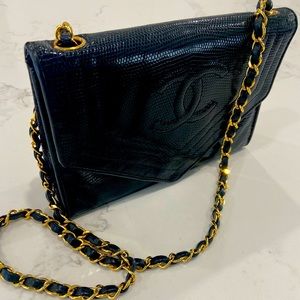 CHANEL Black Lizard envelope bag